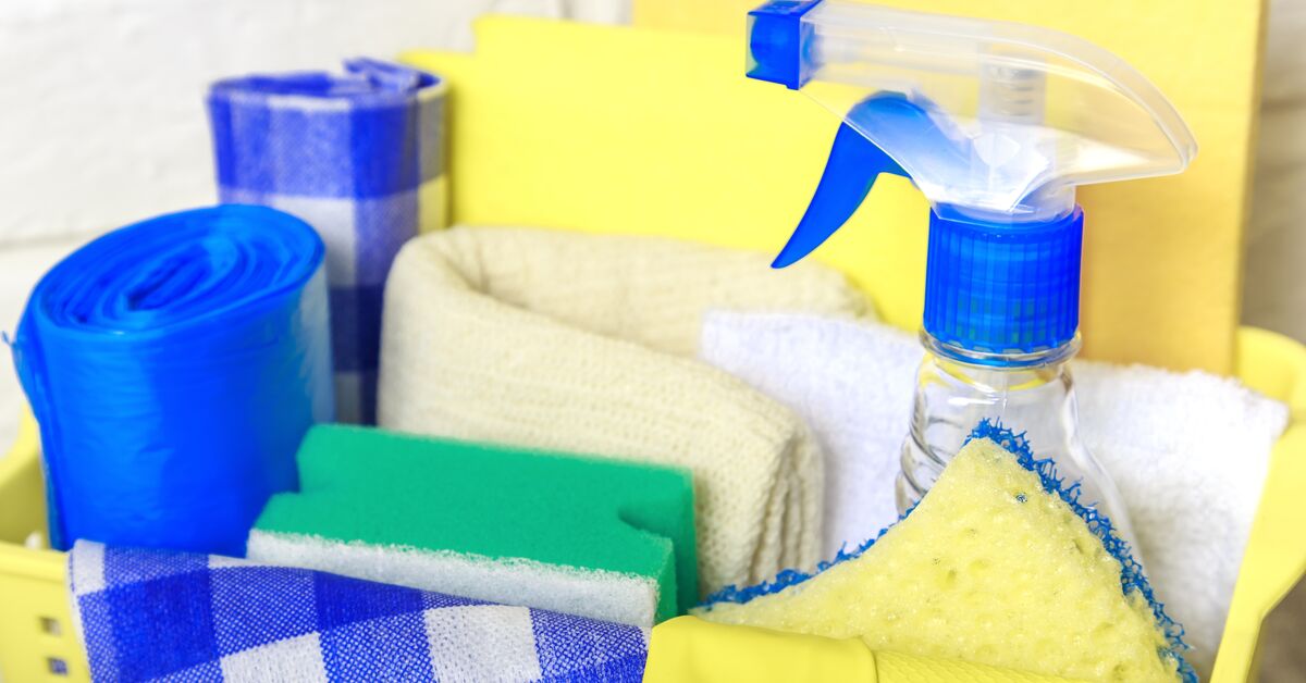 Gentle cleaning supplies arranged on surface