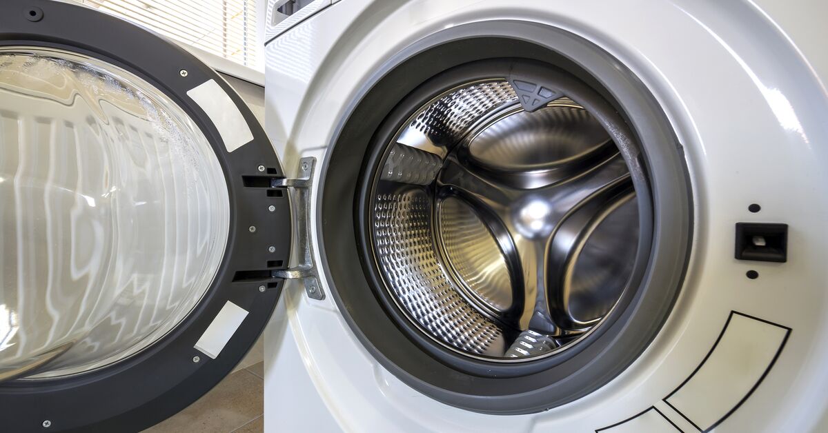 Open washer showing detergent area