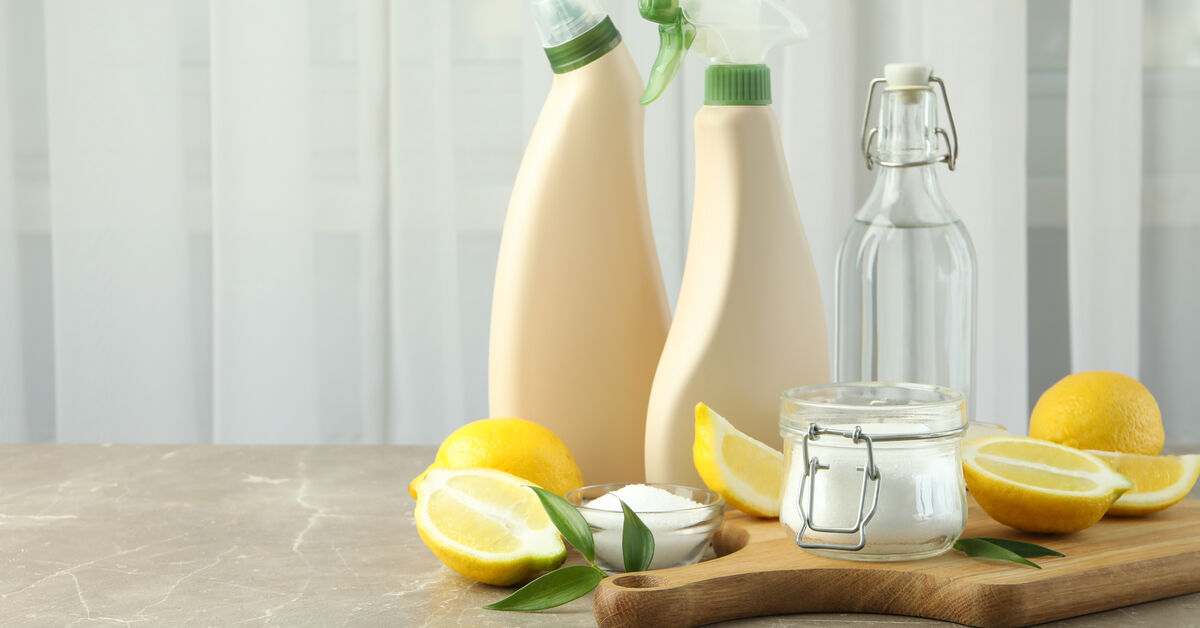 Home remedy and cleaner bottles displayed