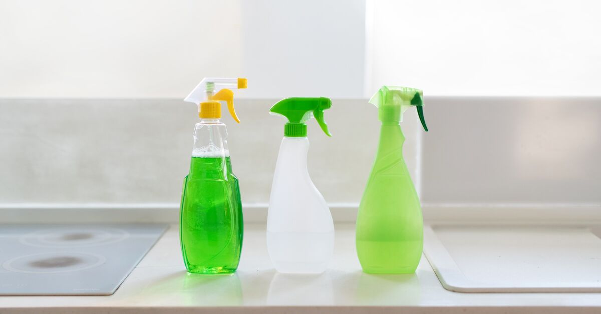 Gentle cleaning supplies arranged neatly